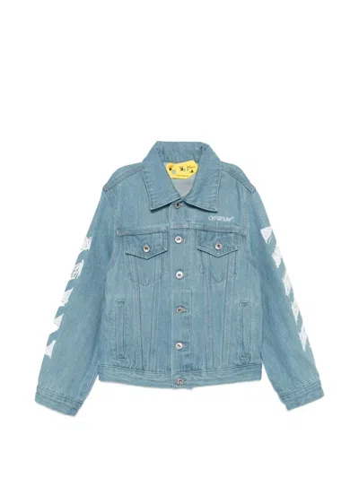 Off-white Kids' Printed Denim Jacket In Blue