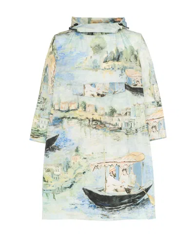 Off-white Printed Hooded Cloak In White