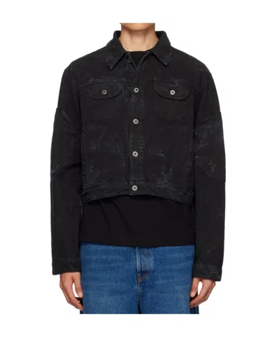 Off-white Printed Lapel Denim Jacket In Black