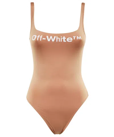 Off-white Printed One-piece Swimsuit In Brown