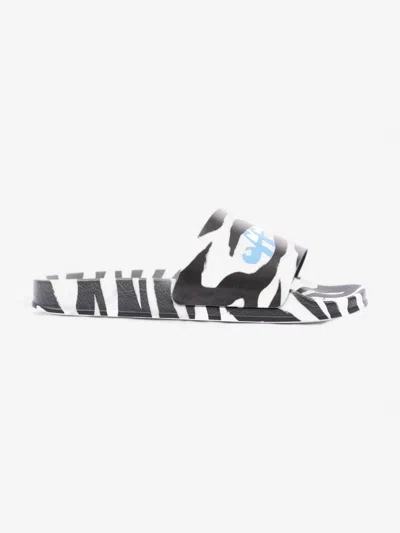 Off-white Off White Printed Pool Slides Zebra Print / Rubber In Blue
