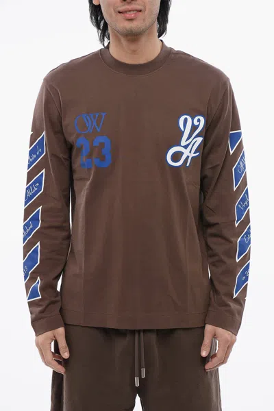 Off-white Printed Rain Drum Long Sleeved T-shirt In Brown
