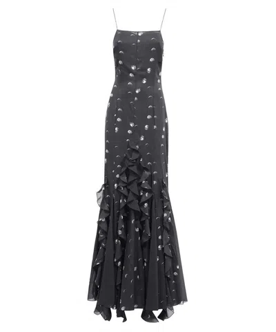 Off-white Printed Silk Dress In Black