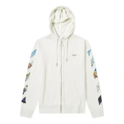 Off-white Printing Arrow Zip-up Hooded Fleece Men White In Multi
