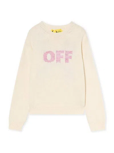 Off-white Kids' Terry Embroidery Arrow Logo Sweater In Neutral