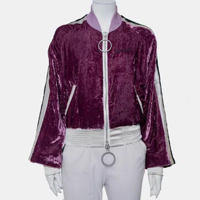 Off-white Purple Crushed Velvet Zipper Front Bomber Jacket In Pink