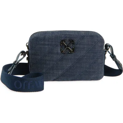 Off-white Quilted Denim Camera Crossbody Bag In Dark Blue
