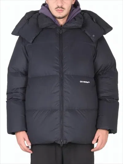 Off-white Quilted High-collar Down Jacket With Detachable Hood In Gray