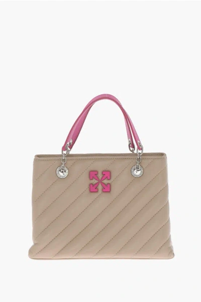 Off-white Quilted Leather Jackhammer Tote Bag With Contrasting Details In Beige