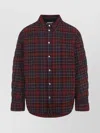 Off-white Long-sleeve Button-up Shirt With Plaid Pattern In Burgundy