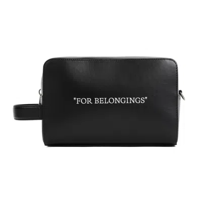 Off-white Quote Bookish Black White Calf Leather Toiletry Pouch