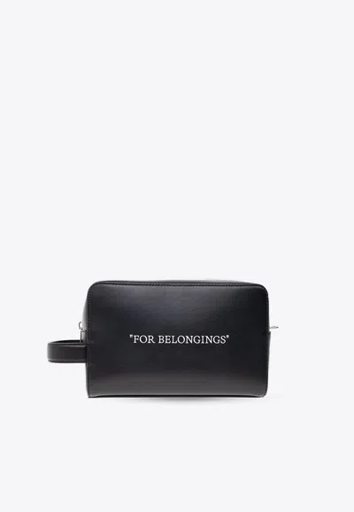 Off-white Quote Bookish Calf Leather Pouch Bag In Black