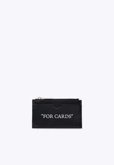 Off-white Quote Bookish Leather Zip Cardholder In Black