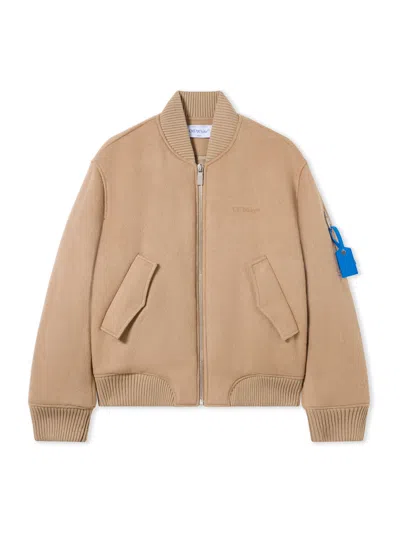 Off-white Quote Cashmere Bomber Jacket In Brown
