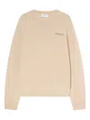 Off-white Quote Knit Crewneck Logo Sweater In Brown