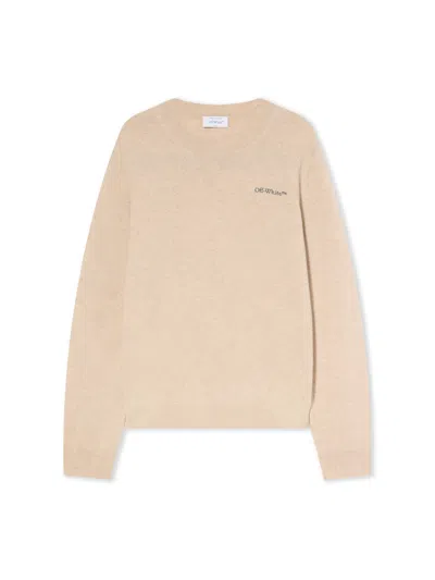 Off-white Quote Knit Crewneck Logo Sweater In Neutral