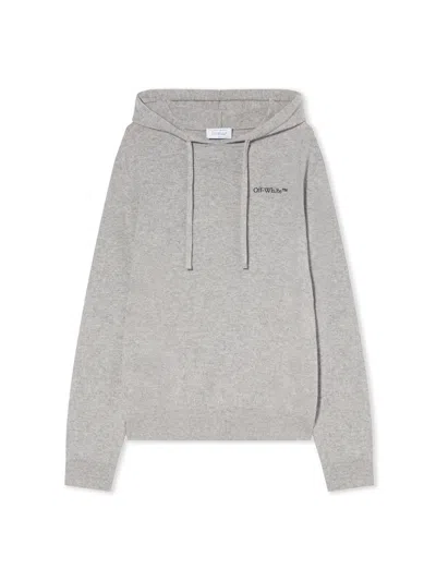 Off-white Quote Knit Hoodie In Gray