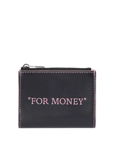 Off-white Quote Leather Bi-fold Zipped Wallet In Color Carne Y Neutral