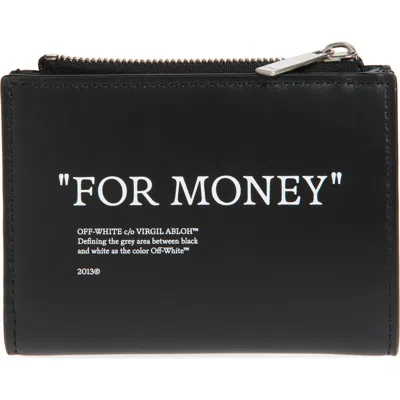 Off-white Quote Leather Bifold Zip Wallet In Black White
