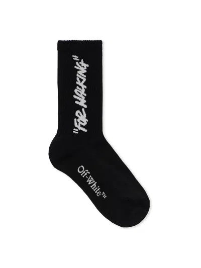 Off-white Quote Mid Calf Socks In Black