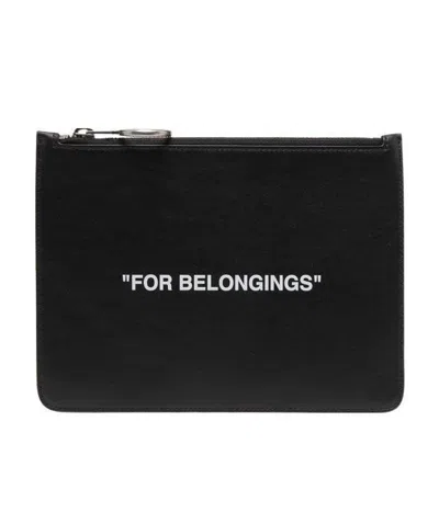 Off-white Quote-print Clutch Bag In Black