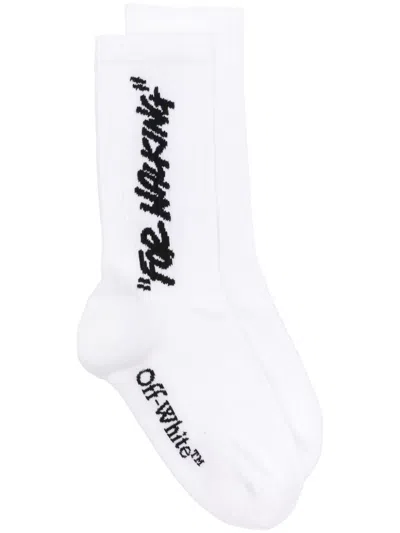 Off-white Quote Ribbed-knit Socks In White