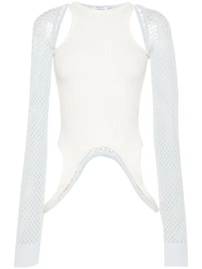 Off-white Ribbed And Mesh Knit Ltop In Artic Ice White