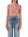Off-white Ramage Tulle Crop Top In Pink Flower