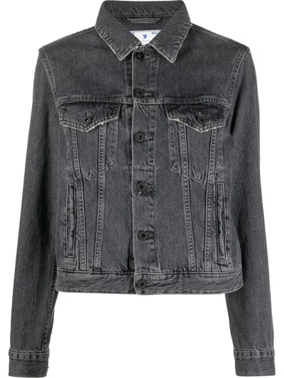 Off-white Rear Logo-patch Denim Jacket In 0701 Dark Grey White