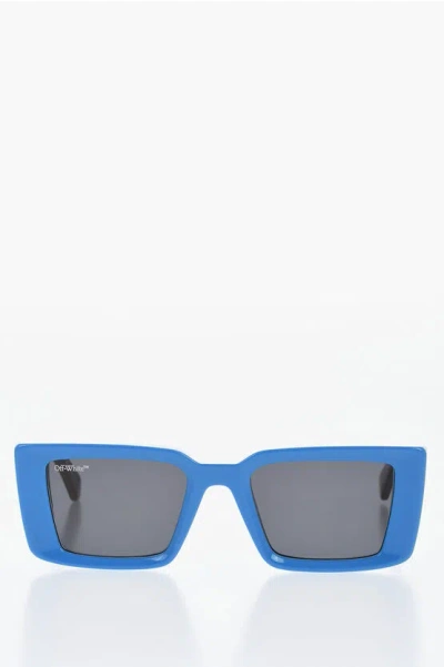Off-white Rectangular Savannah Sunglasses With Contrasting Rods In Blue