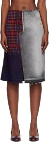 Off-white Red & Blue Check Flannel Denim Midi Skirt In Multi