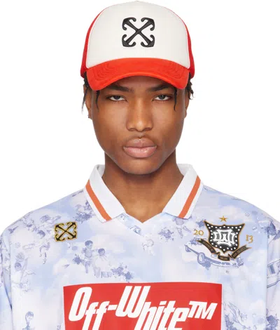 Off-white Curved Brim Mesh Back Trucker Hat In Multicolor
