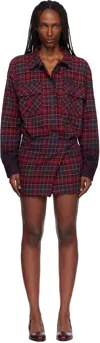 Off-white Red Check Flannel Arrow Minidress In Burgundy