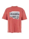 Off-white Red Crewneck T-shirt With Print On Front And Rear And Faded Effect In Cotton Man In Pink