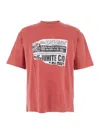 Off-white Red Crewneck T-shirt With Print On Front And Rear And Faded Effect In Cotton Man In Pink