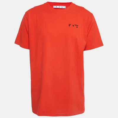 Pre-owned Off-white Red Logo Embroidered Cotton T-shirt Xl