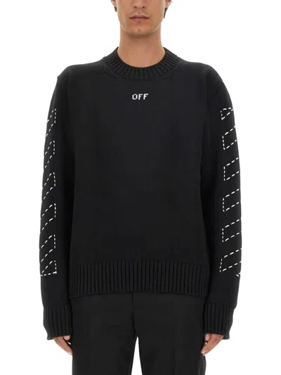 OFF-WHITE REGULAR FIT JERSEY WITH DISTINCTIVE LOGO AND TEXTURED DETAILING