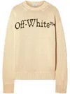 Off-white Relaxed Fit Beige Sweater With Ribbed Neckline In Brown