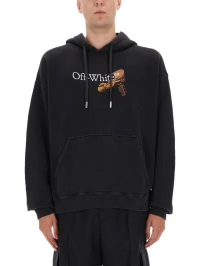Off-white Washed Black Cupid Arrow Skate Logo Hoodie