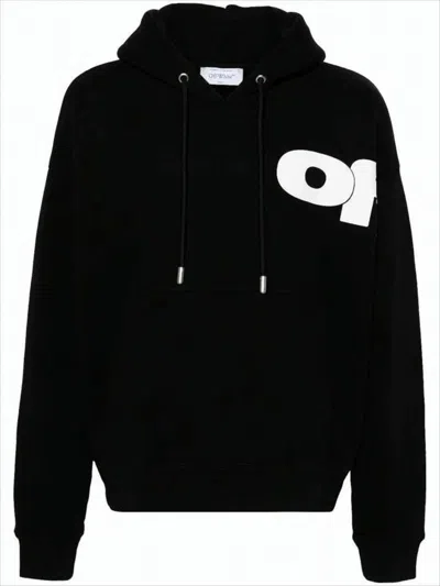 Off-white Relaxed Fit Black Hoodie With Bold Graphic Accents