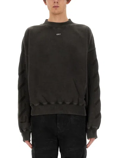 Off-white Relaxed Fit Sweatshirt With Subtle Logo And Graphic Print In Grey