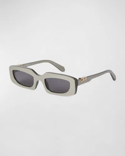 Off-white Renton Rectangle Acetate Sunglasses In 6e07 Taupe   Dark Grey