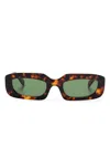 Off-white Curved Rectangle Sunglasses With Green Lenses In Havana/green