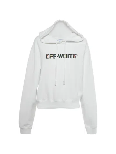 Pre-owned Off-white Rhinestone-embellishment Hoodie In White