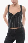 Off-white Rhinestoned Denim Bling Bustier Top In Black
