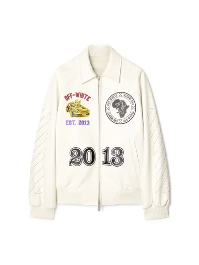 OFF-WHITE RHINO LEATHER RAGLAN VARSITY JACKET