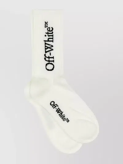 Off-white Ribbed Cotton Blend Socks For A Comfortable Fit In Black