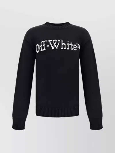 Off-white Ribbed Crew Neck Cotton Knit Sweater In Black