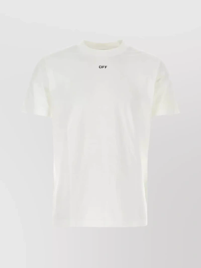 OFF-WHITE RIBBED CREW-NECK COTTON T-SHIRT WITH CONTRASTING PRINT