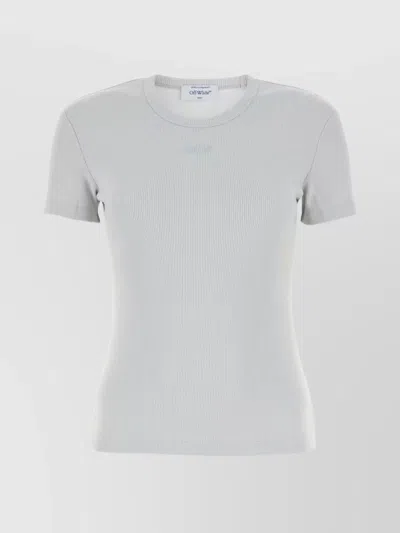 Off-white Ribbed Crew Neck Short Sleeve Top